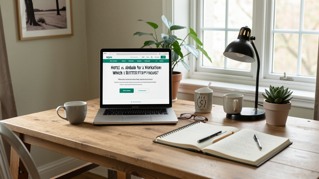Editorial image illustrating Hotel vs. Airbnb for a Workation: Which is Better for Focus?
